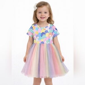 Colorful Girls Easter Egg Print Dress